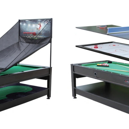 Family Combo Game Table with Billiards, Air Hockey, Table Tennis, Basketball and Poker